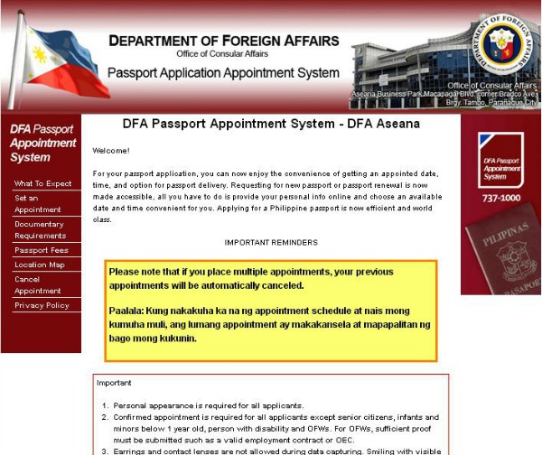 DFA Passport Appointment Homepage rs